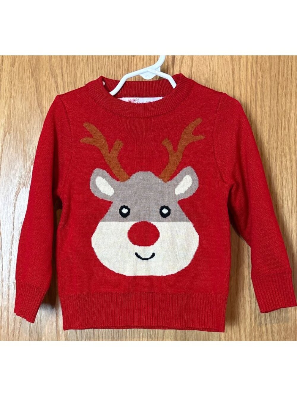 Red Kids Reindeer Sweater Clover Cottage Apparel Size 2T Festive Holiday Design